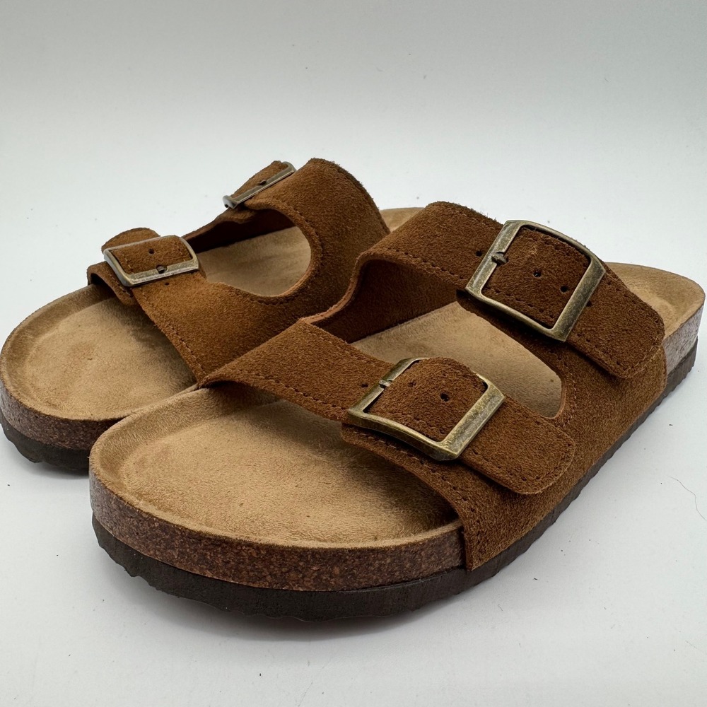 Khombu Asheville Brown Suede Double Buckle Slide Sandals Women's Size 7 NEW